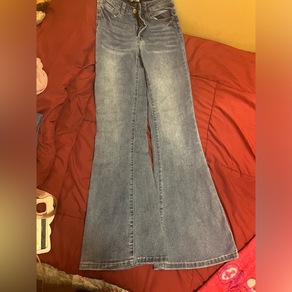 Almost famous Dark washed denim flared jeans